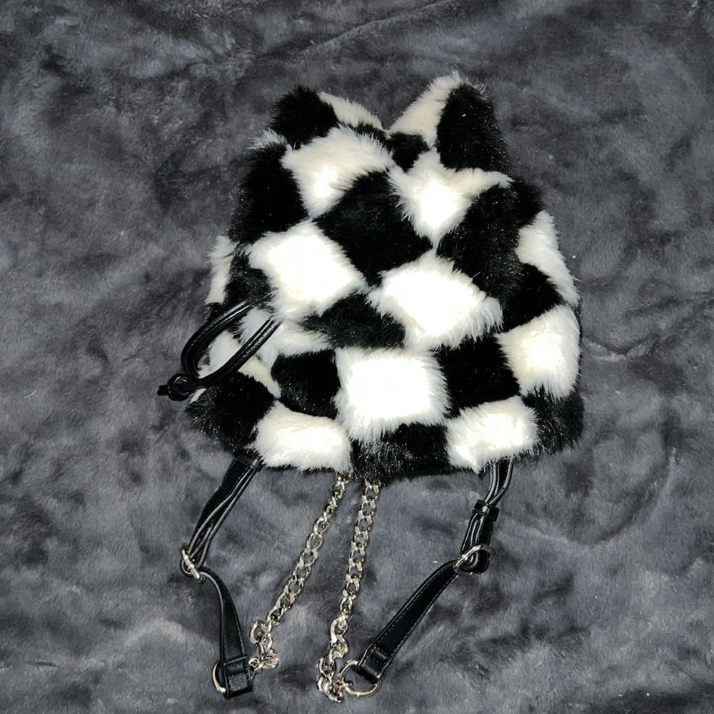 Dolls Kill Current Mood Checkered Furry Mini Backpack